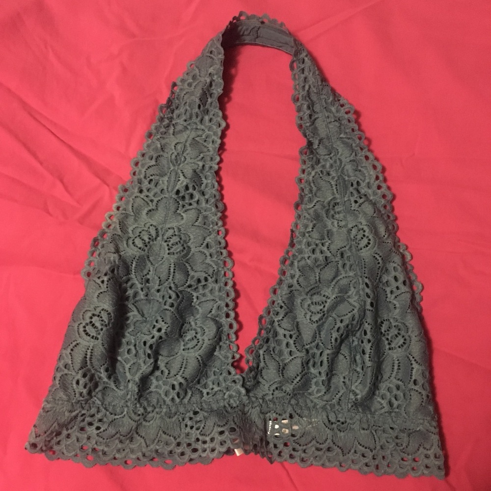 Blue plus size lace bralette